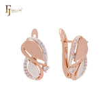 Crossing teardrop shape with white CZs Rose Gold two tone Clip-On Earrings