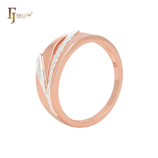 Chevron textured v Rose Gold two tone Fashion Rings