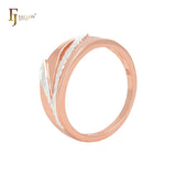 Chevron textured v Rose Gold two tone Fashion Rings