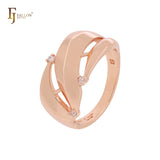 Squared window of white CZs Rose Gold Fashion Rings