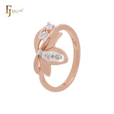 Elegant leaves drop of white CZ Rose Gold two tone Fashion Rings