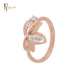 Elegant leaves drop of white CZ Rose Gold two tone Fashion Rings