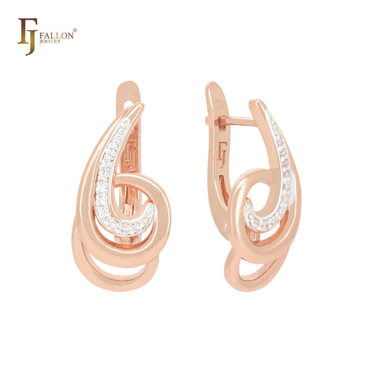 Whirling up waves of white CZs Rose Gold Clip-On Earrings