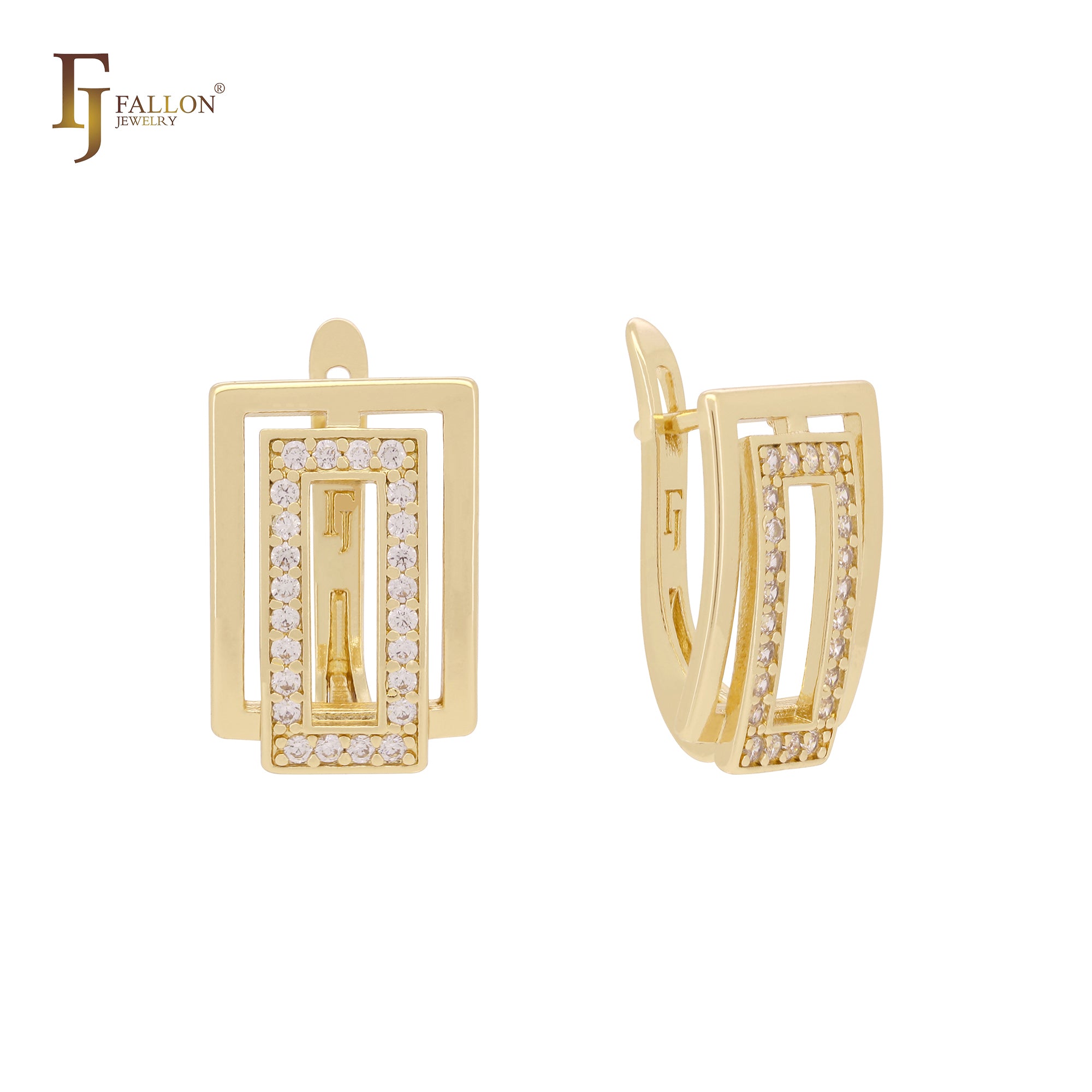 Rectangular Geometric Halo white CZs 14K Gold, Rose Gold Clip-On Earrings