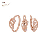 Wide shell of double white CZs Rose Gold Jewelry Set with Rings