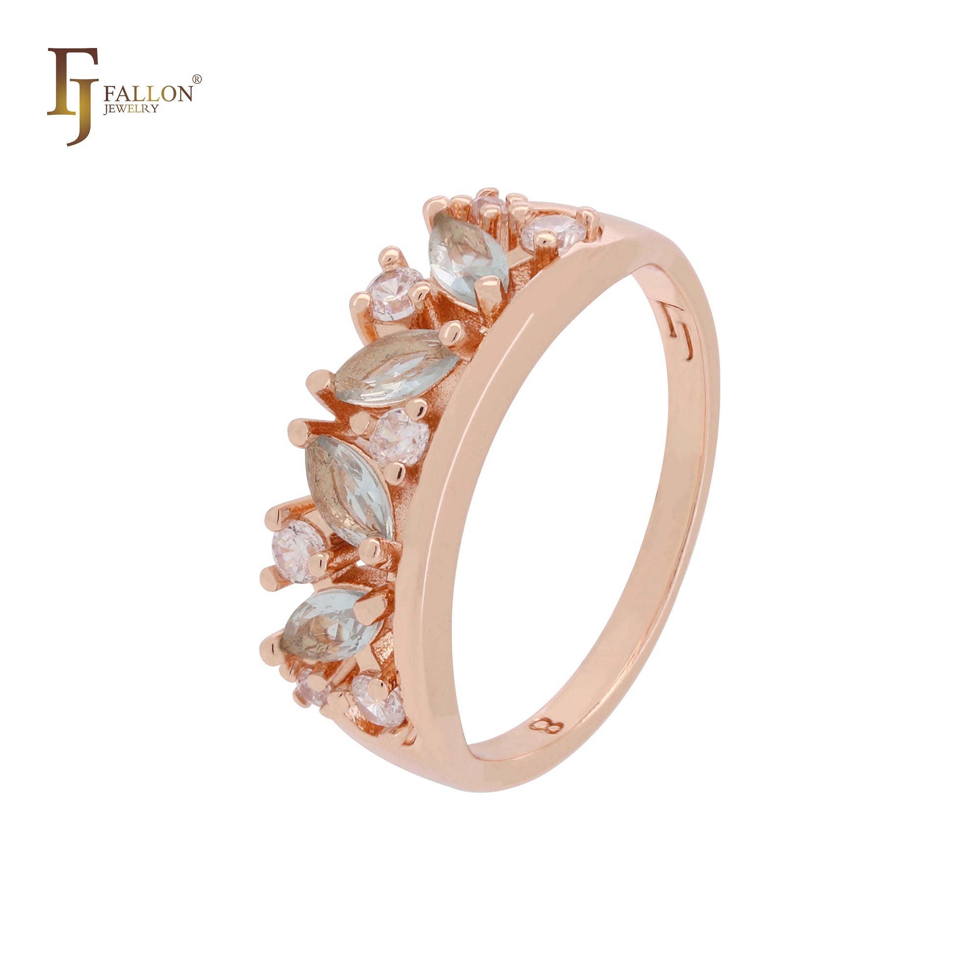 Cluster white and blue flora CZs Rose Gold Fashion Rings