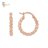 Rounded Edged rope textured minimalism elegant 14K Gold, Rose Gold Hoop Earrings