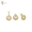 Petit tiny Rounded moon shape cluster white CZs 14K Gold Jewelry Set with Pendant and Stud Earrings