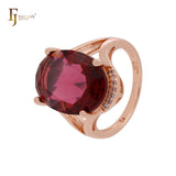 Giant big oval solitaire Rose Red CZ Rose Gold Engagement Rings