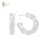 Spinning twisted wide rope shape textured C Hoop 14K Gold, Rose Gold, White Gold Stud Earrings