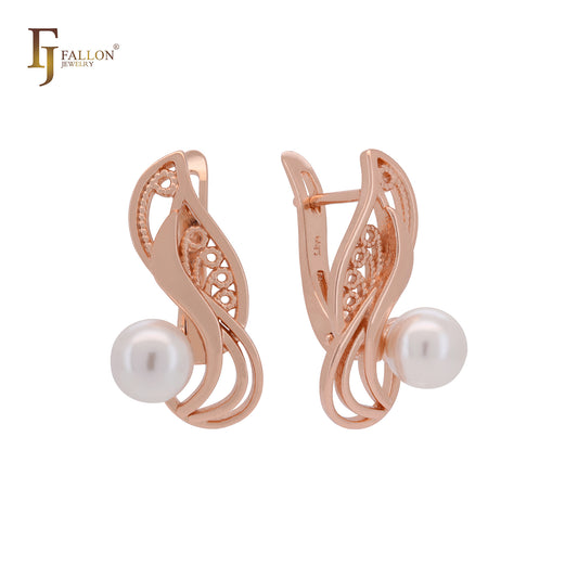 Dancing filigree of pearl Rose Gold Clip-On Earrings