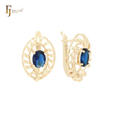 Marquise spinning solitaire oval blue CZ 14K Gold Clip-On Earrings