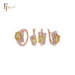 Solitaire oval big orange CZ with white CZs Rose Gold two tone Jewelry Set with Rings and Pendant