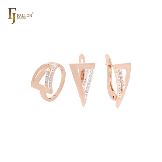 Geometric triangular white CZs Rose Gold two tone Jewelry Set with Rings