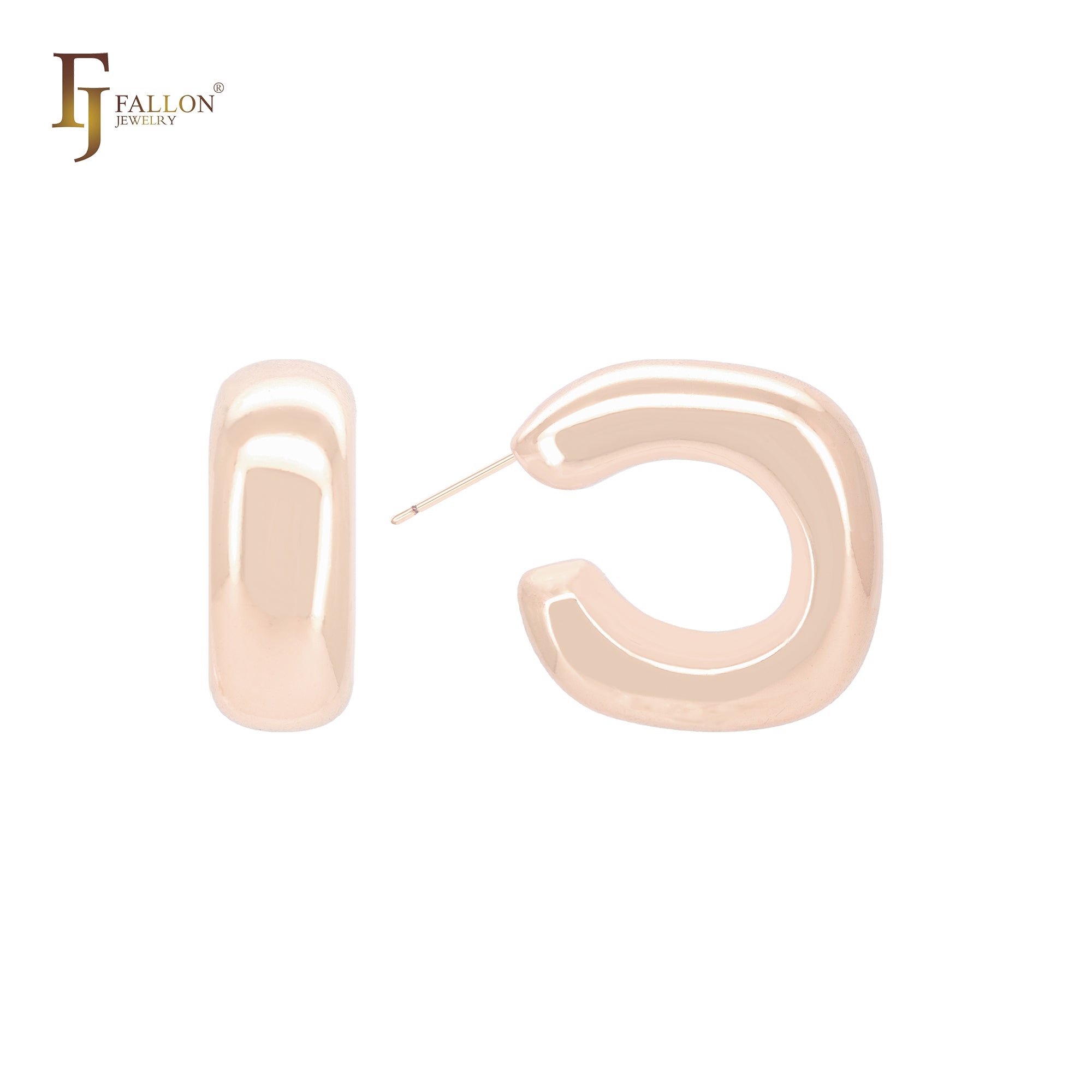 Irregular glossy geometric C Hoop 14K Gold, Rose Gold, White Gold Stud Earrings