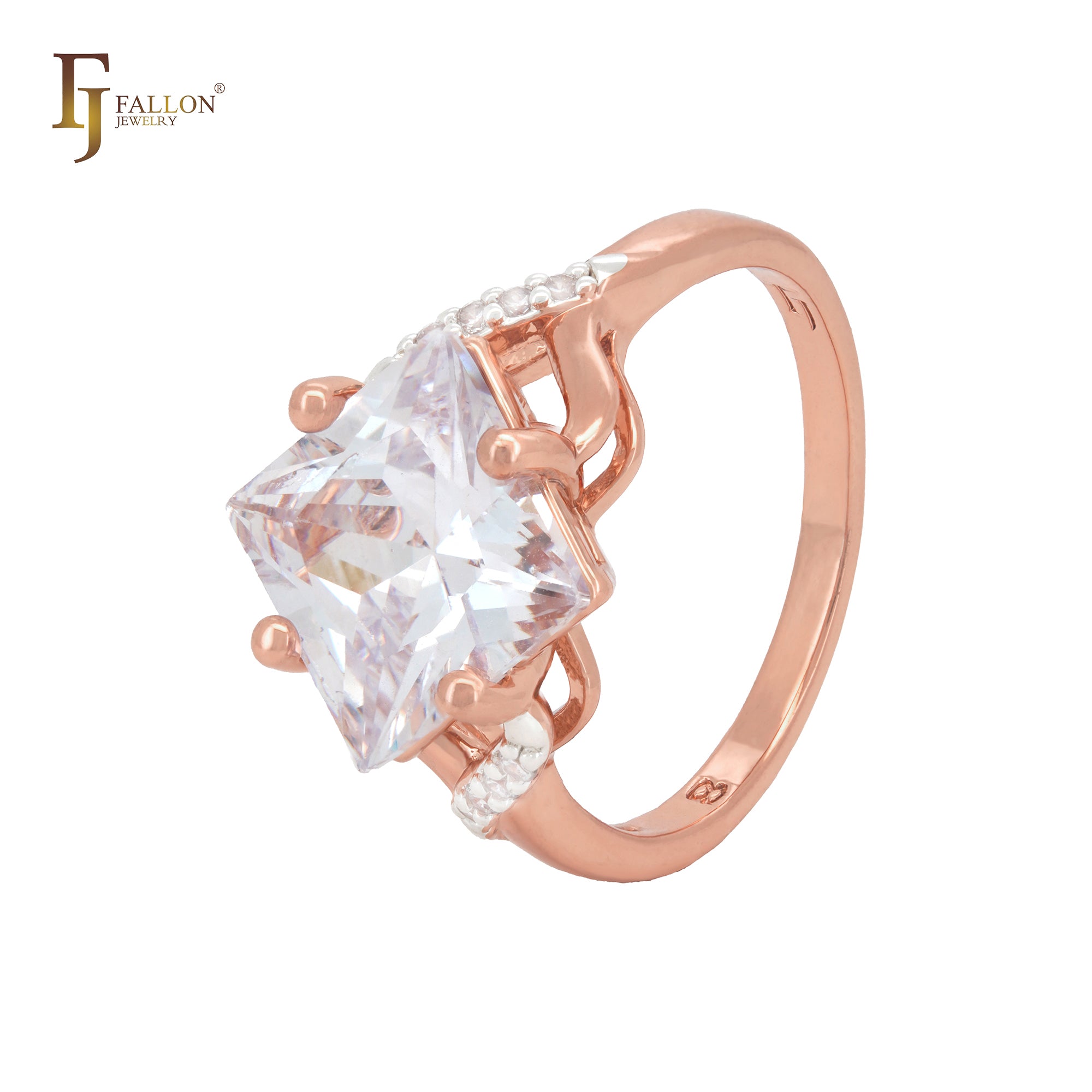 Rhombus big square white CZ Rose Gold Fashion Rings