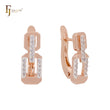 Double buckles of lock with white CZs Rose Gold two tone Clip-On Earrings