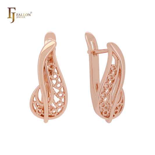 Minimalism leaves of Filigree Rose Gold Earrings