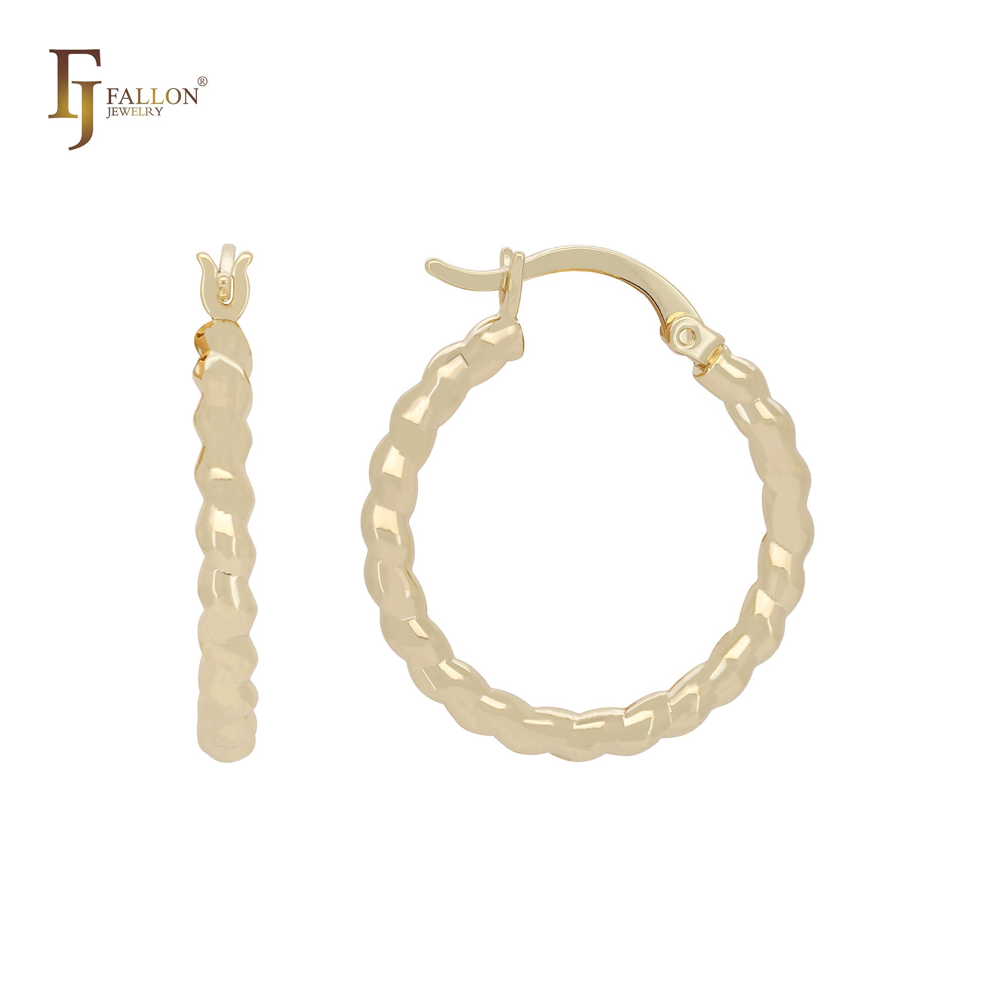 Rounded Edged rope textured minimalism elegant 14K Gold, Rose Gold Hoop Earrings