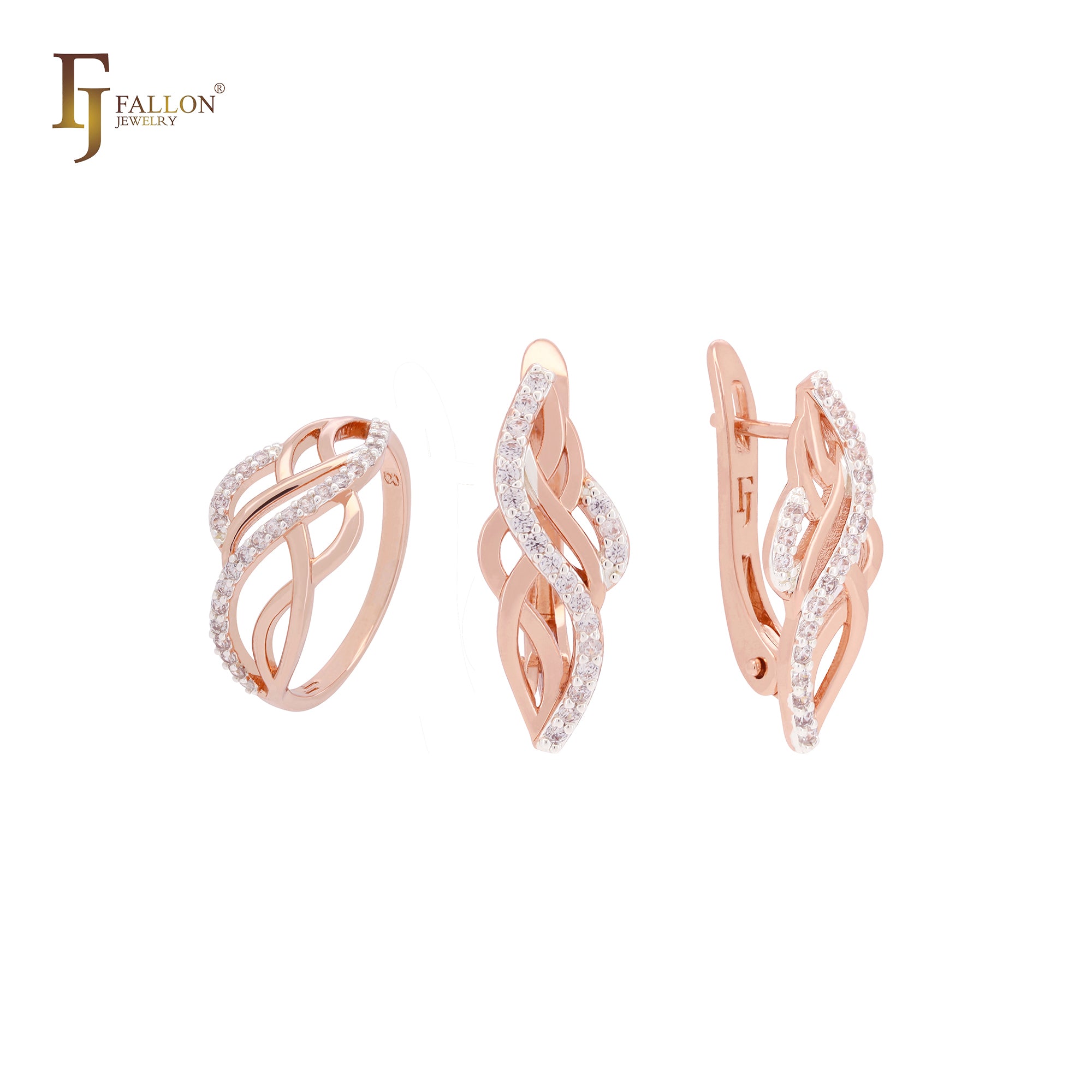 Thousand bands of paved white CZs Rose Gold two tone Jewelry Set with Rings