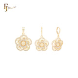 Five great flowers kaleidoscope filigree snow flake 14K Gold huggie Jewelry set with Pendant