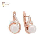 Elegant round pearl Rose Gold two tone Clip-On Earrings