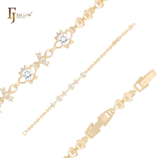 Solid lock shape mixed white CZs link 14K Gold Bracelets