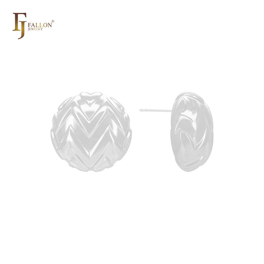 Chevron crossing wavy dot shaped 14K Gold, Rose Gold, White Gold Stud Earrings