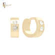 Tiny double rounded white CZs 14K Gold Huggie Earrings