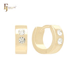 Tiny double rounded white CZs 14K Gold Huggie Earrings