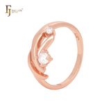 Twisted interlocking crossing ribbons with double white CZs Rose Gold Fashion Rings