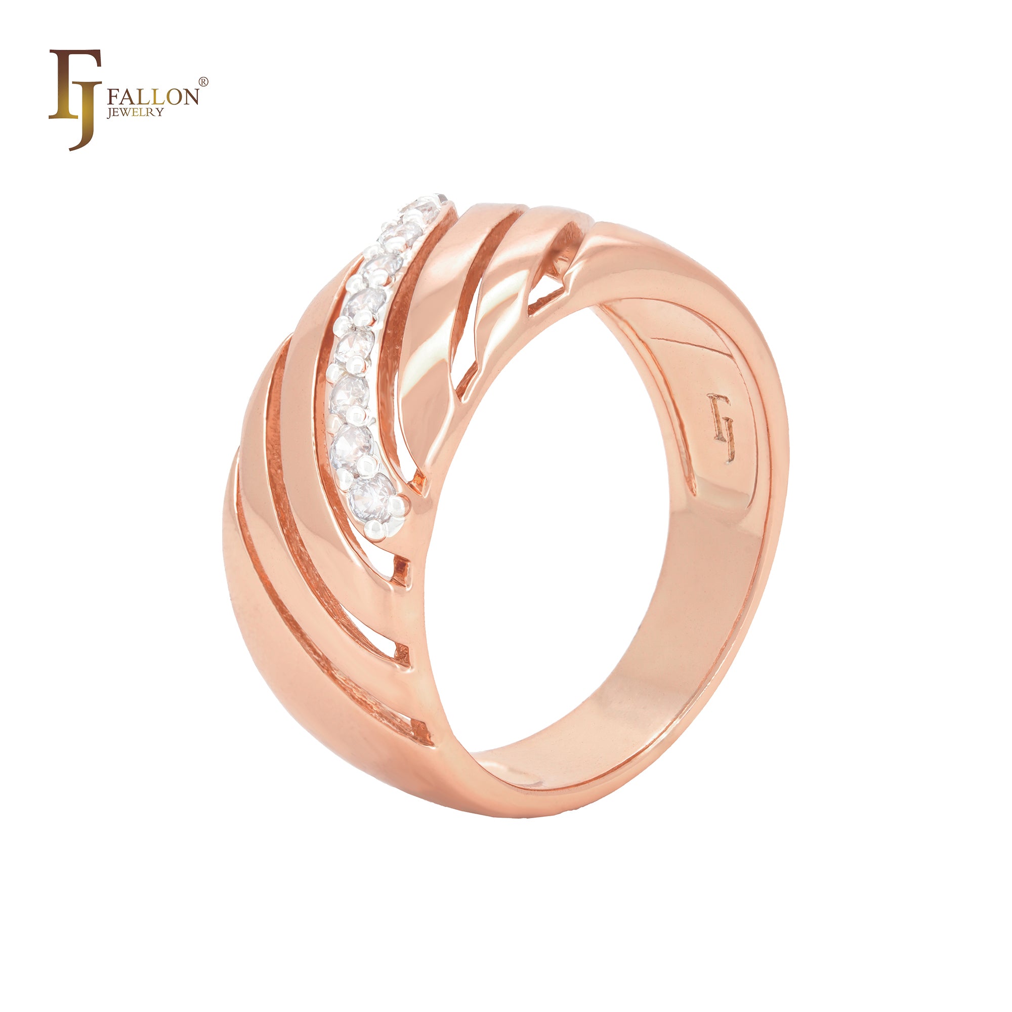 Meshy window with white CZs Rose Gold two tone Fashion Rings