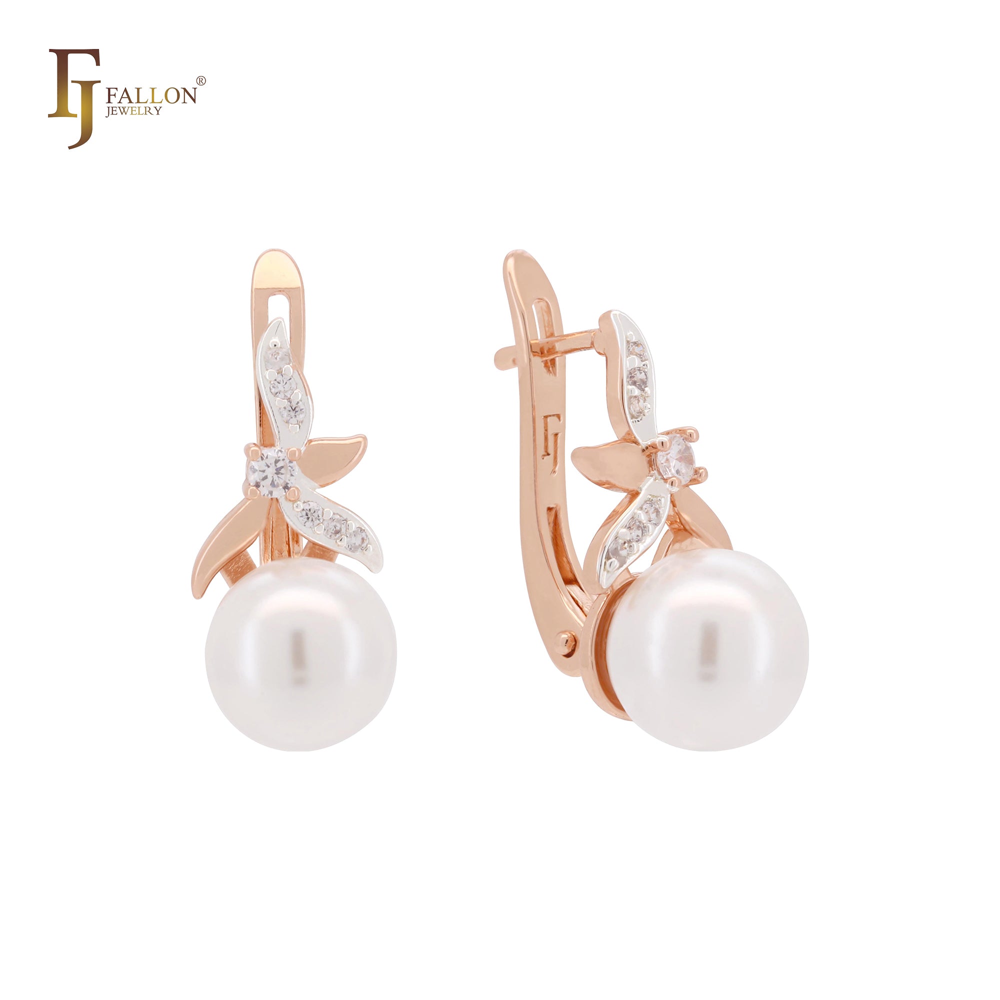 Flower pearl Rose Gold two tone Clip-On Earrings