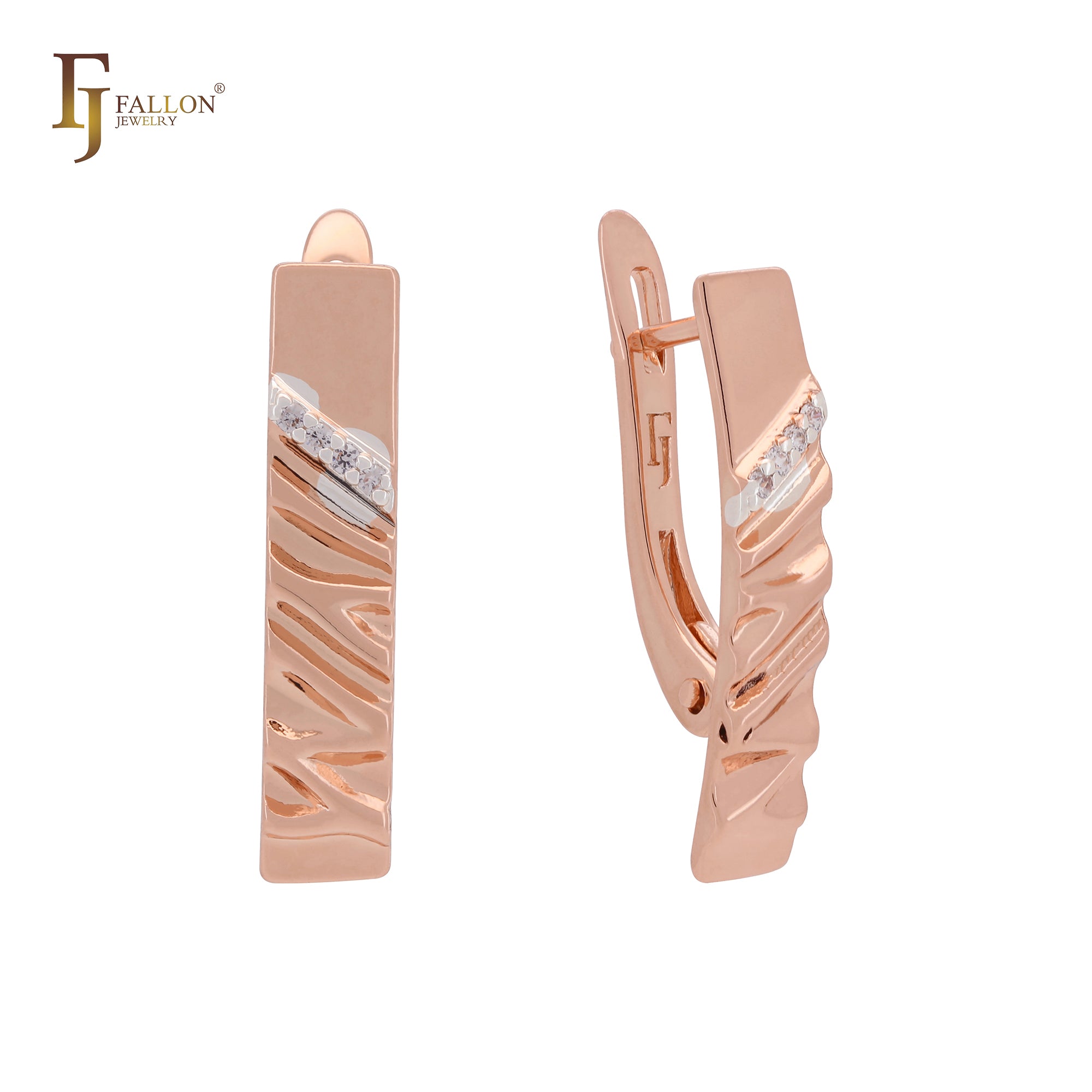 Enlongated ripple textured Rose Gold two tone Clip-On Earrings