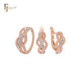 Interwinig bands of white CZs geometric designed Rose Gold two tone Jewelry Set with Rings