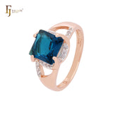 Squared Emerald CZ Rose Gold two tone Fashion Rings