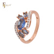 Sparkling blue and white CZs cluster luxurious Rose Gold two tone Fashion Rings