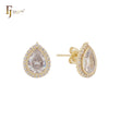 Halo pear shape teardrop white CZ 14K Gold Stud Earrings