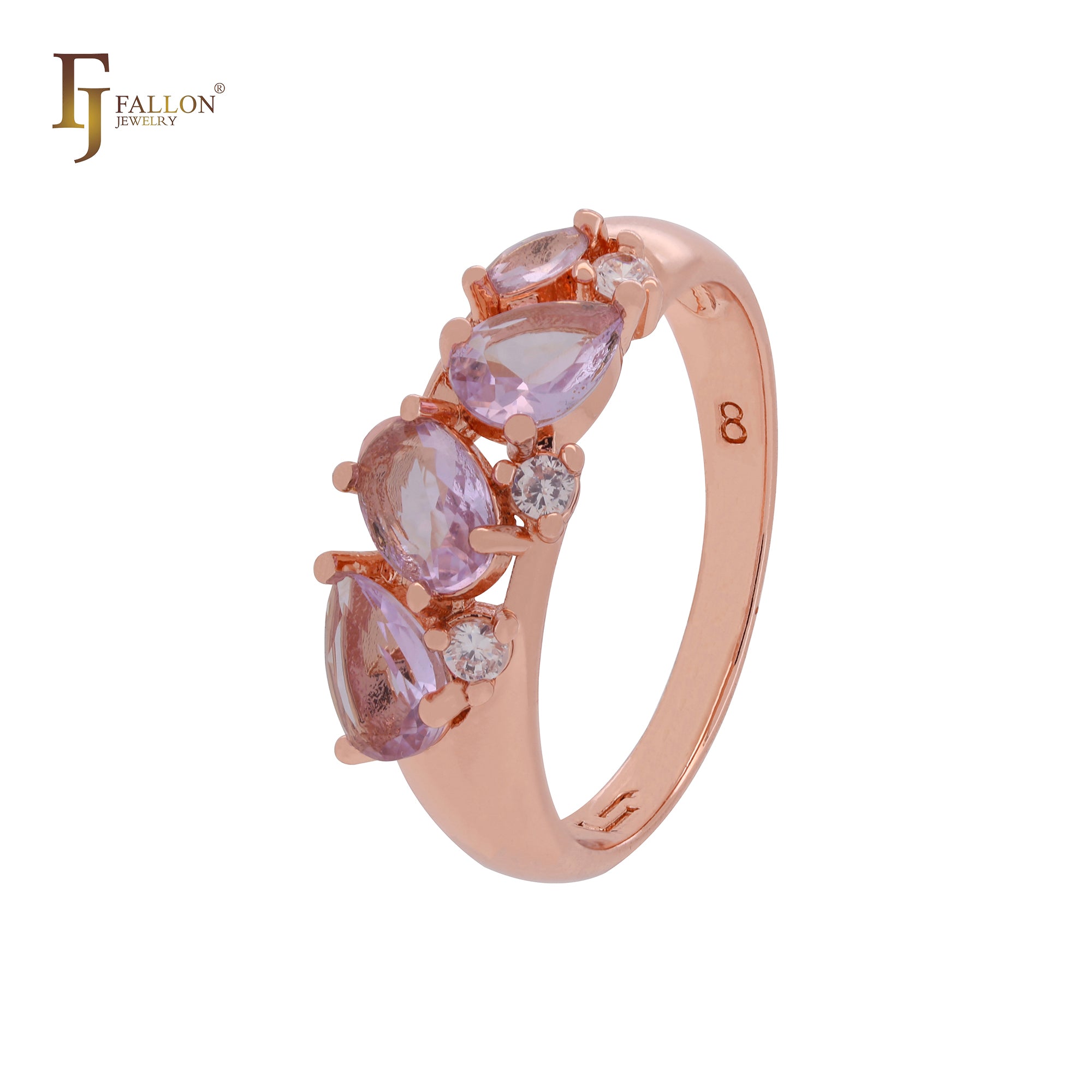 Cluster light pink purple luxurious CZs Rose Gold Fashion Rings