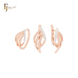 Triple branches geometric white CZs Rose Gold two tone Jewelry Set with Rings