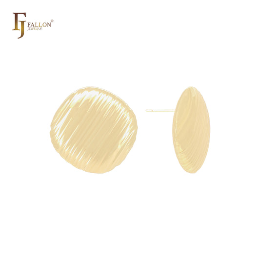 Oval rounded cookie shape 14K Gold, Rose Gold, White Gold Stud Earrings