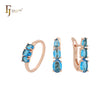 Triple cluster ocean blue CZs Rose Gold Jewelry Set with Rings