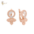 Circle mixed clover leaves of white CZs Rose Gold two tone Clip-On Earrings