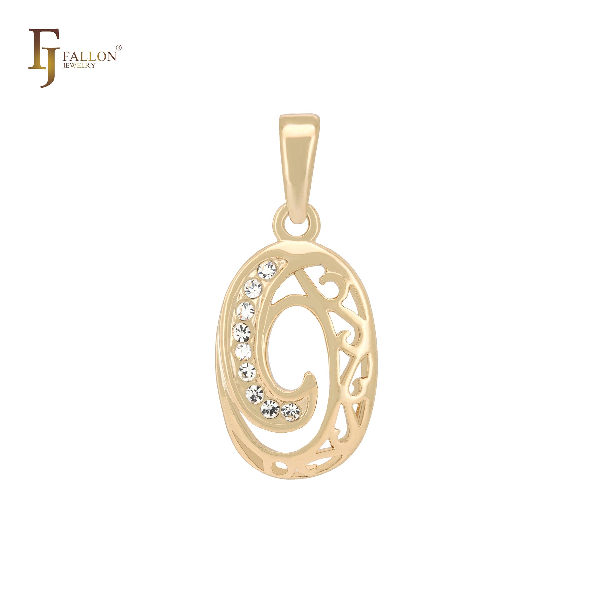 Oval textured filigree of white CZs 14K Gold Pendant