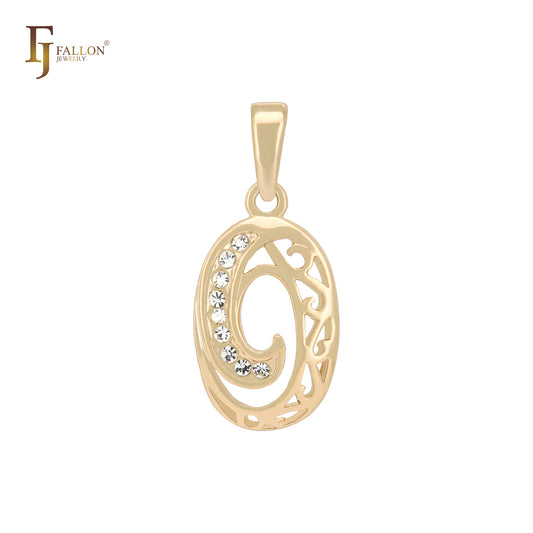 Oval textured filigree of white CZs 14K Gold Pendant