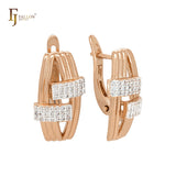 Geometric white CZs Rose Gold two tone Clip-On Earrings