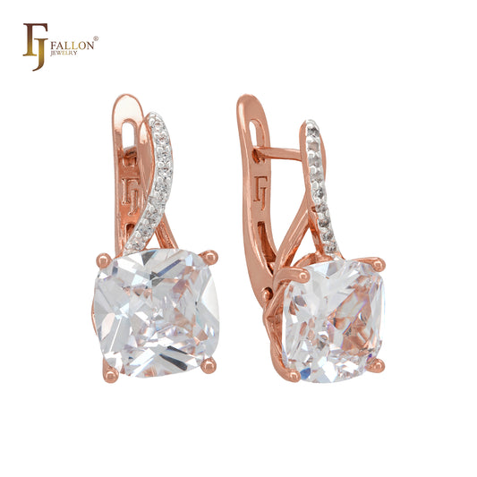 Solitaire white CZs with paved white CZs Rose Gold two tone Clip-On Earrings