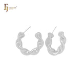 Twisted strangled glossy C hoop 14K Gold, Rose Gold, White Gold Stud Earrings