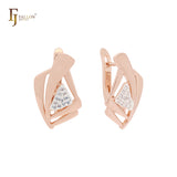 Geometric design with triangular white CZs Rose Gold two tone Clip-On Earrings