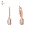 Triangular cushion cut lake blue CZ drop Rose Gold Clip-On Earrings